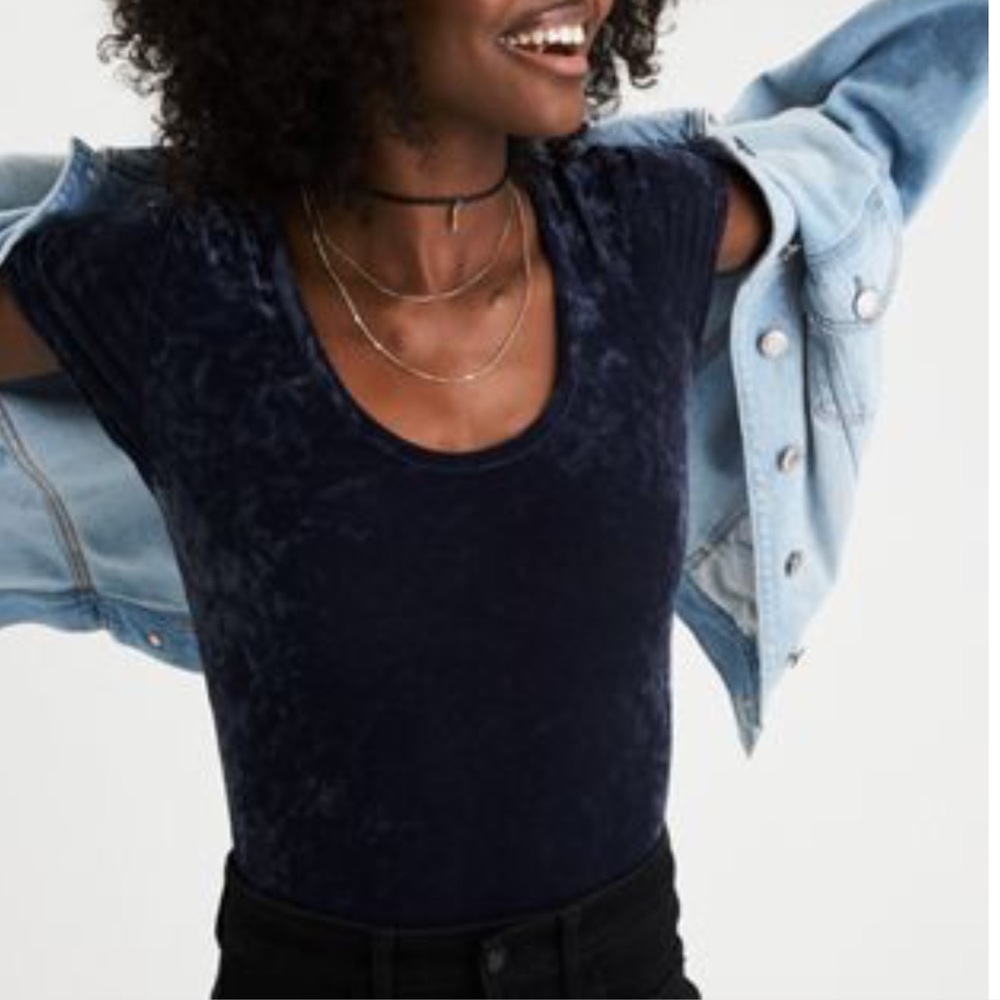 NWT Blue Gray Velvet Large Bodysuit American Eagle